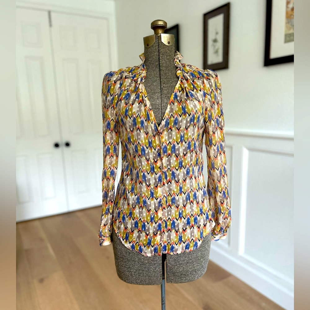 TWELFTH by STREET CYNTHIA VINCENT silk chiffon IKAT print blouse size 4